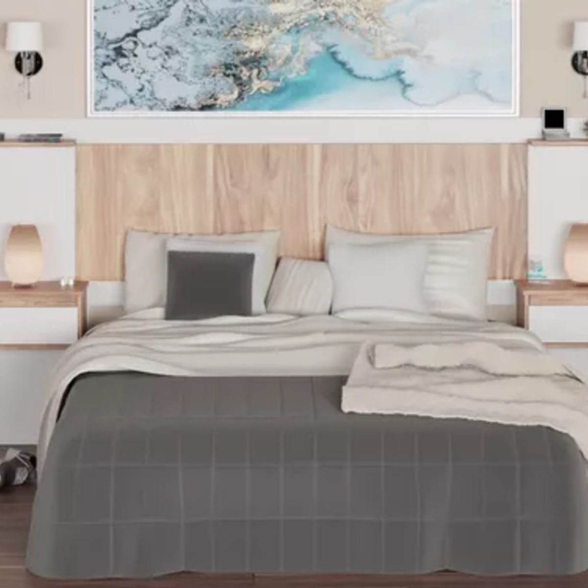 TU MESITA - Cabecera de Cama Grecia con Mesa de Noche flotante Color BlancoDuna TU MESITA