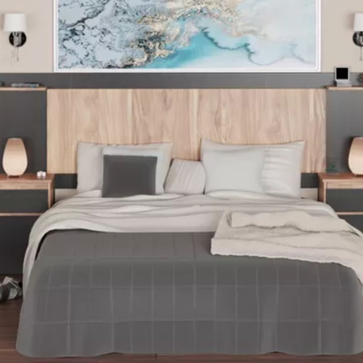 TU MESITA - Cabecera de Cama Grecia con Mesa de Noche flotante Color NegroDuna TU MESITA