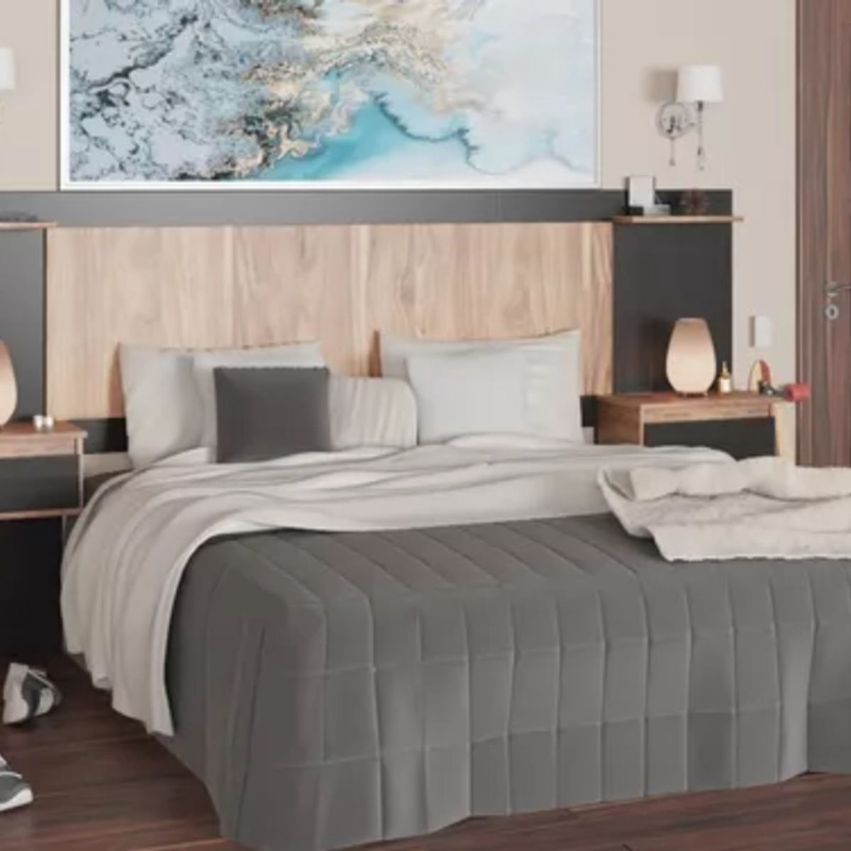 TU MESITA - Cabecera de Cama Grecia con Mesa de Noche flotante Color NegroDuna TU MESITA