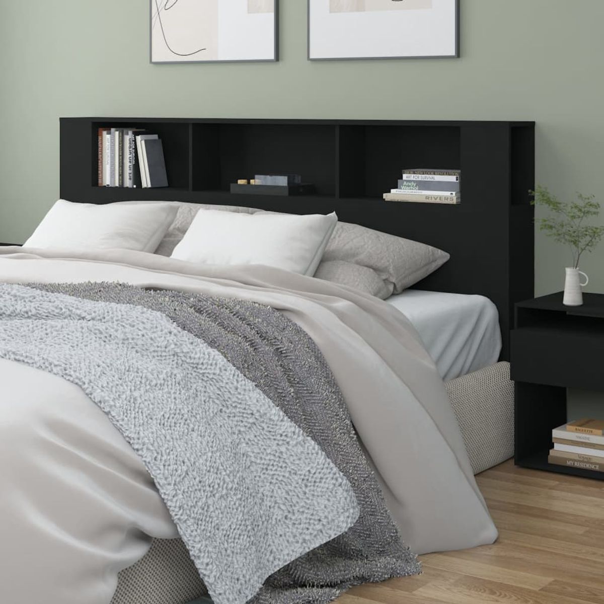 TU MESITA - Cabecera para cama moderna con organizador Margaret color Negro TU MESITA