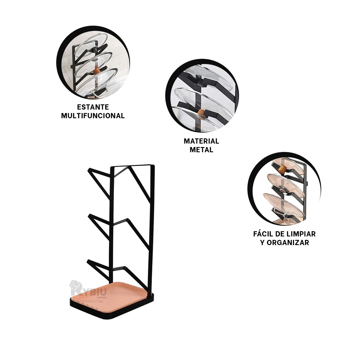 GENERICO - Organizador para Tapas de Ollas y Cucharas de Color Negro