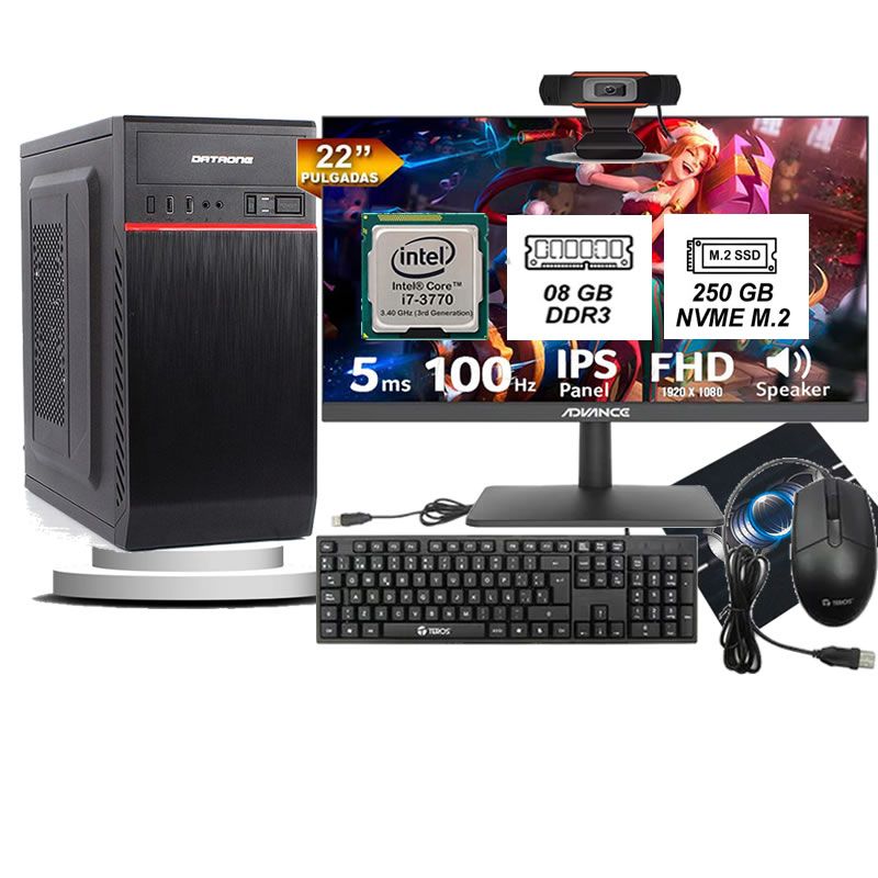 Computadora Pc Intel Core I7 3770  Monitor 22 fhd' RAM 8GB SSD 256GB