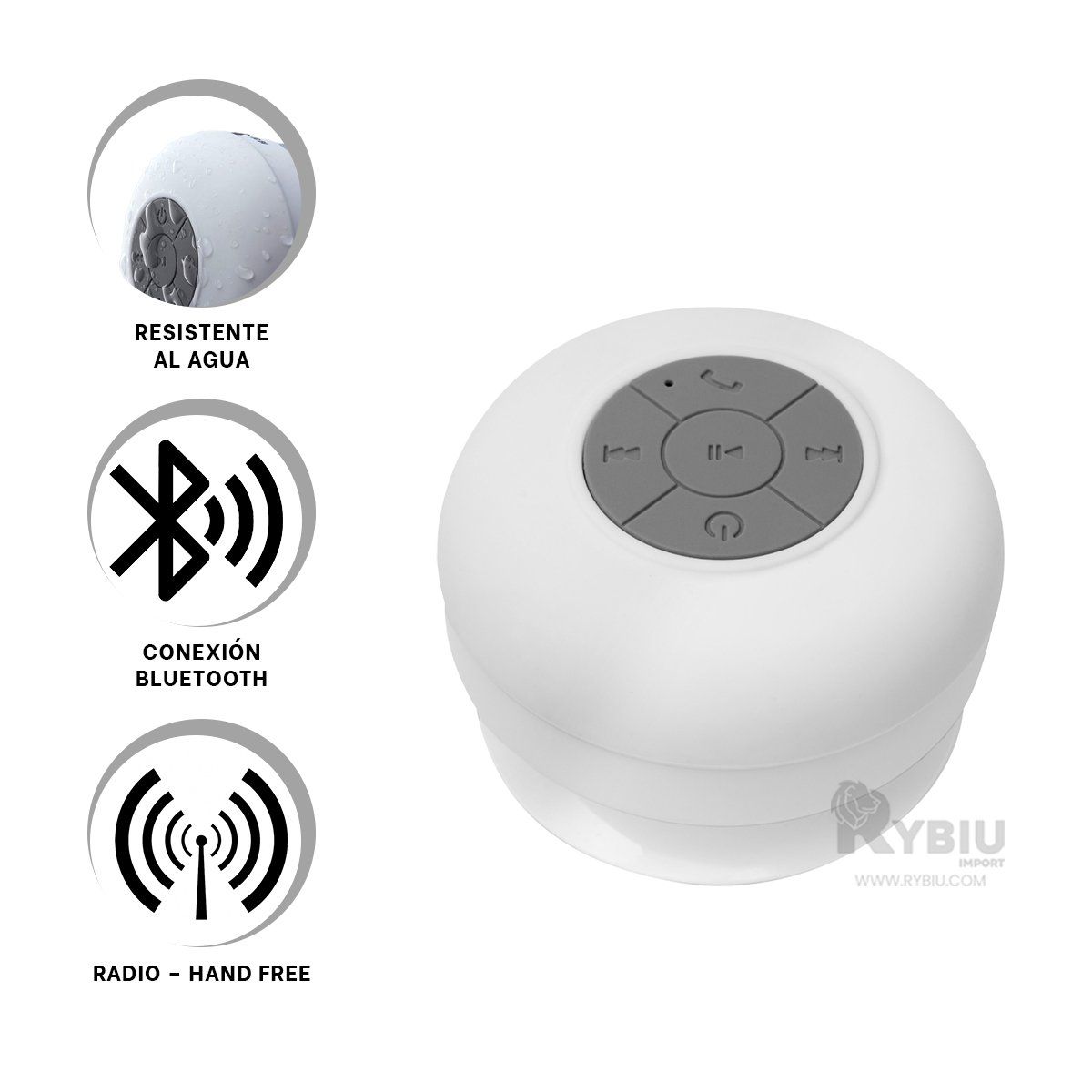 GENERICO - Altavoz de Silicona Acuatica en Blanco Y+Gift Stickers