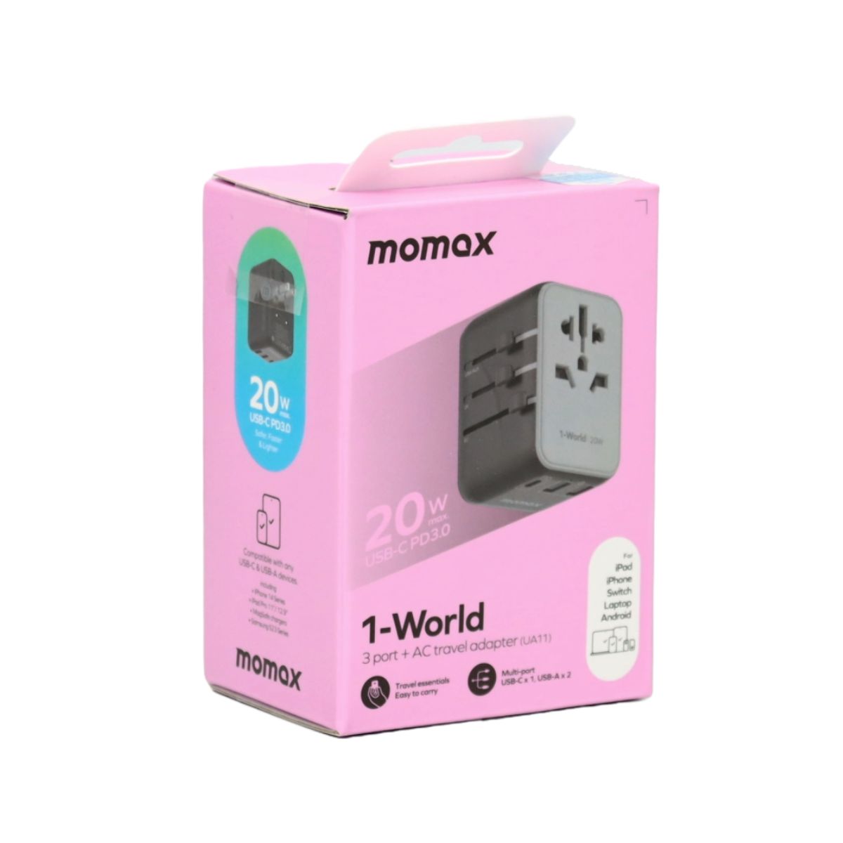 MOMAX - MOMAX 20W PD Adaptador de corriente de cargador rápido de viaje global