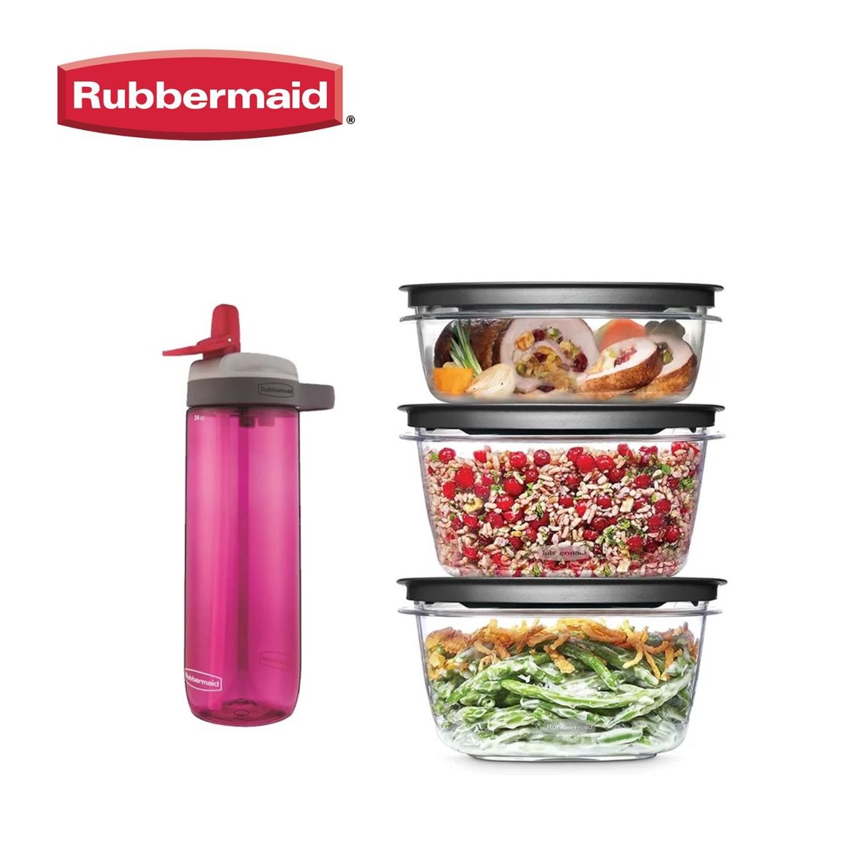 RUBBERMAID - Set de 3 herméticos Premier y botella Rubbermaid Rosado 710ml