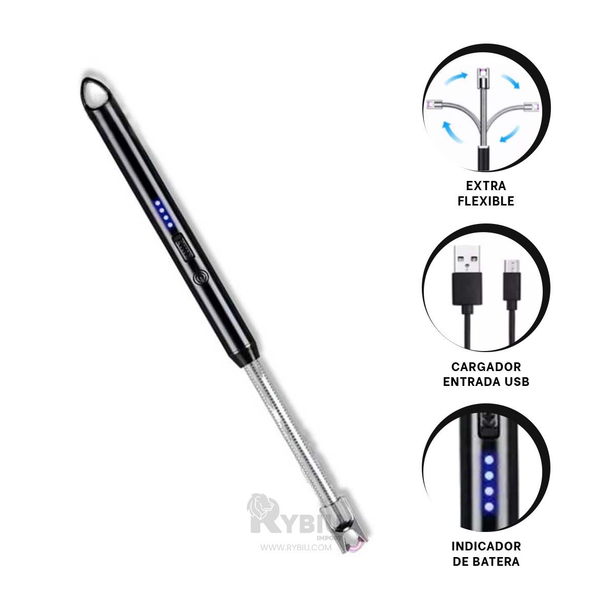 RYBIU IMPORT - Encendedor Portatil con USB en Negro Y+Papel de Regalo