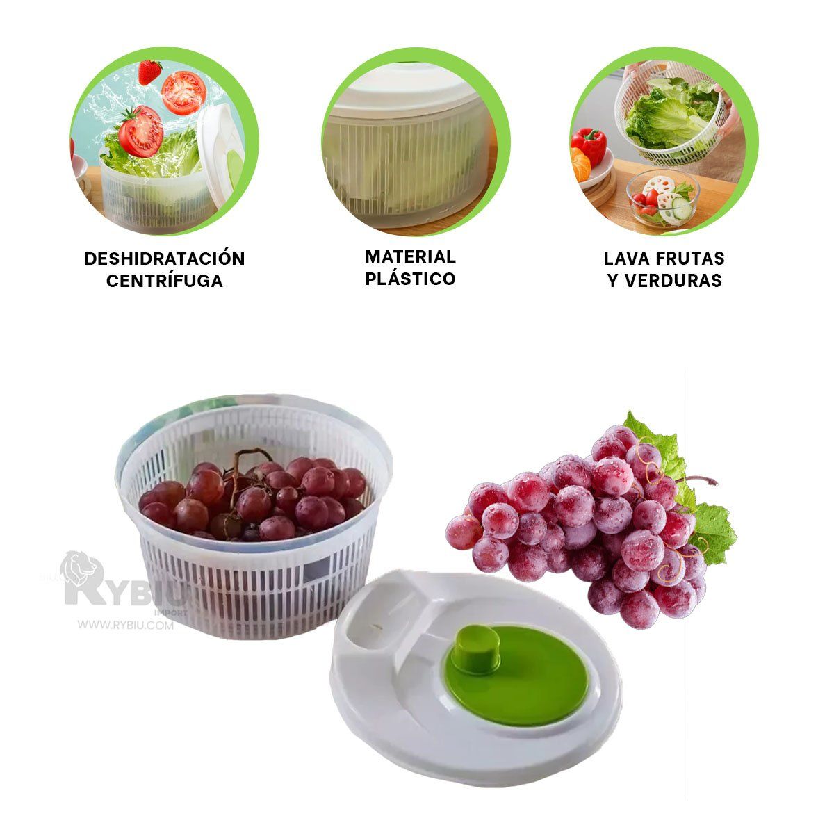 RYBIU IMPORT - Recipiente Lava Verduras en Blanco y Verde Y+Gift MiniAgenda