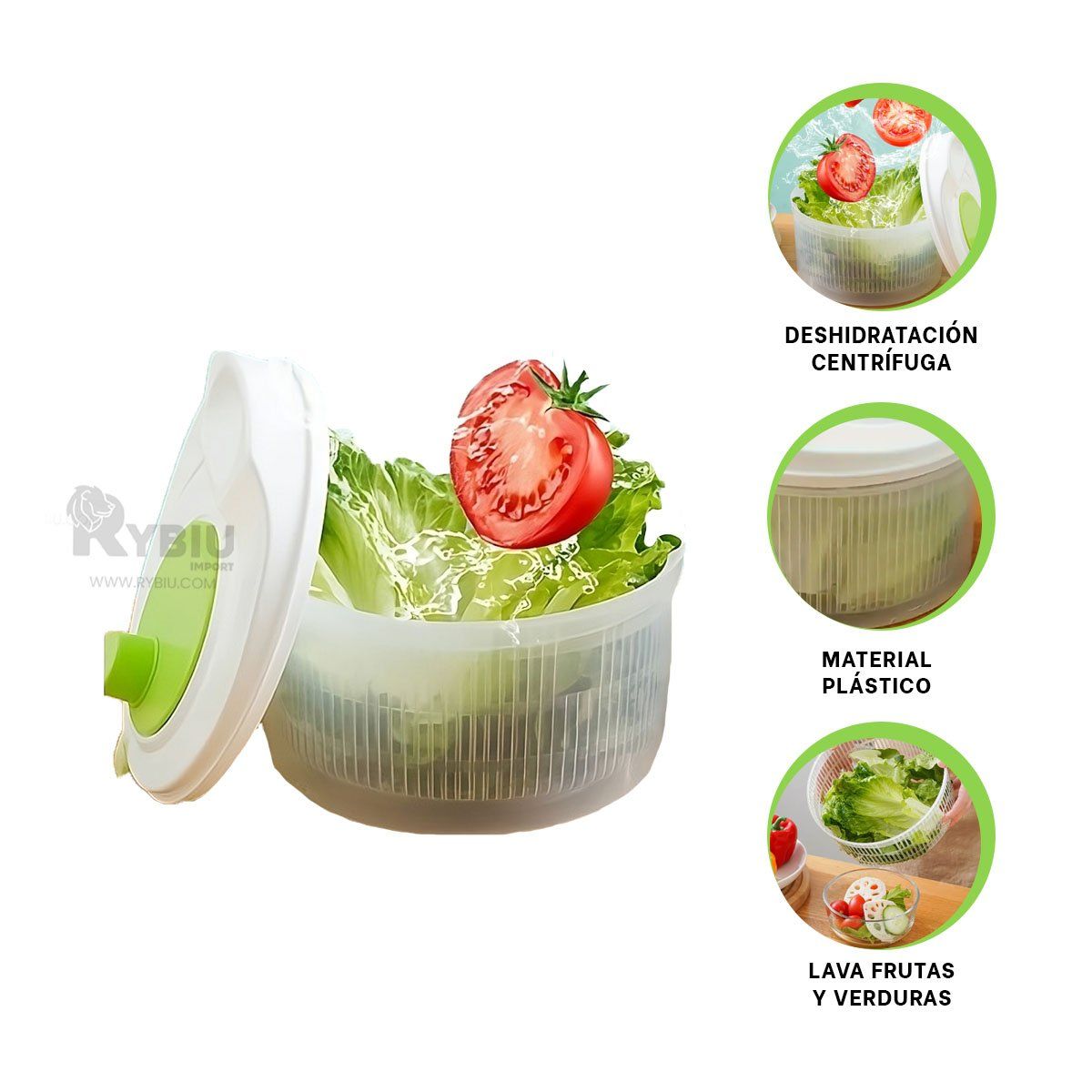 RYBIU IMPORT - Recipiente Lava Verduras en Blanco y Verde Y+Gift MiniAgenda