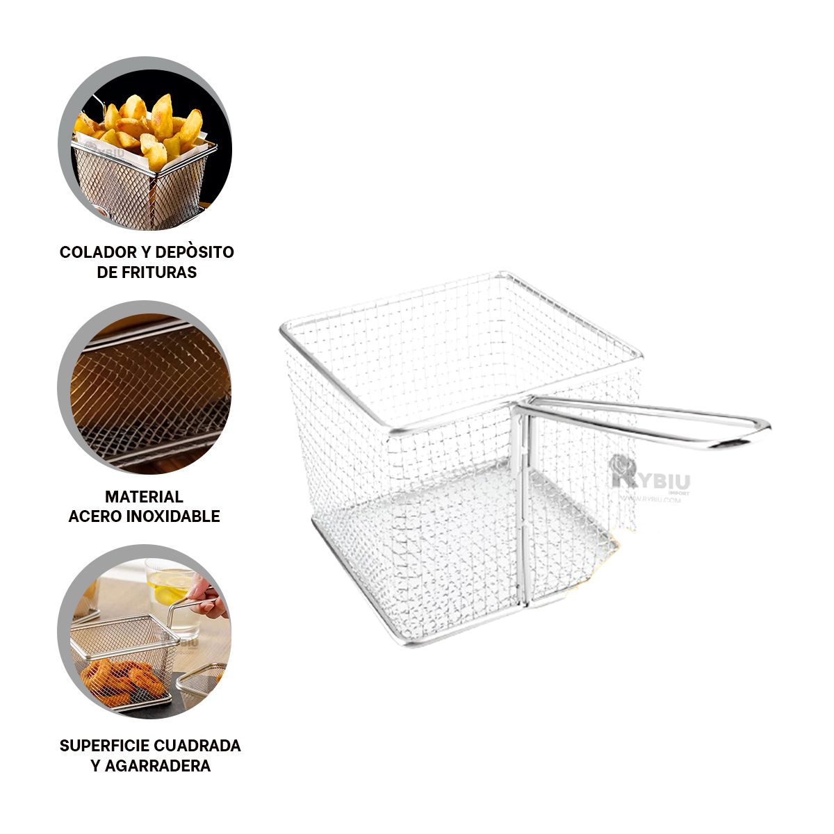 RYBIU IMPORT - Cesta de Acero Inoxidable en Plateado Y+Regalo Stickers