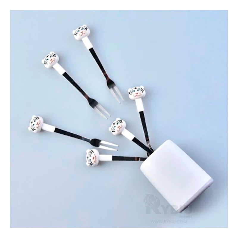 RYBIU IMPORT - Mini Tenedor Resistente Felino Blanco Y+Papel de Regalo