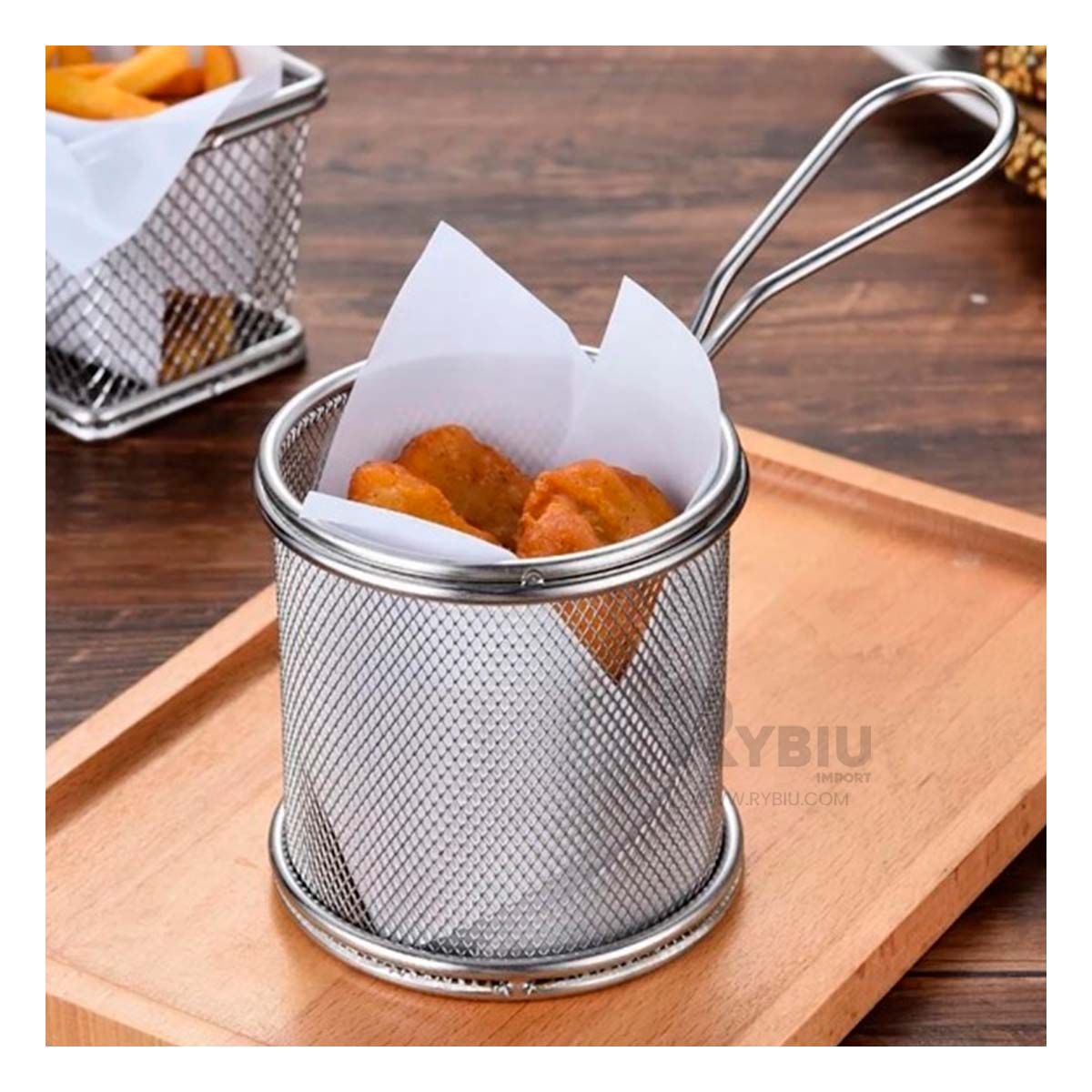 RYBIU IMPORT - Cesta para Pollo Frito en Color Plateado Y+Regalo Agendita