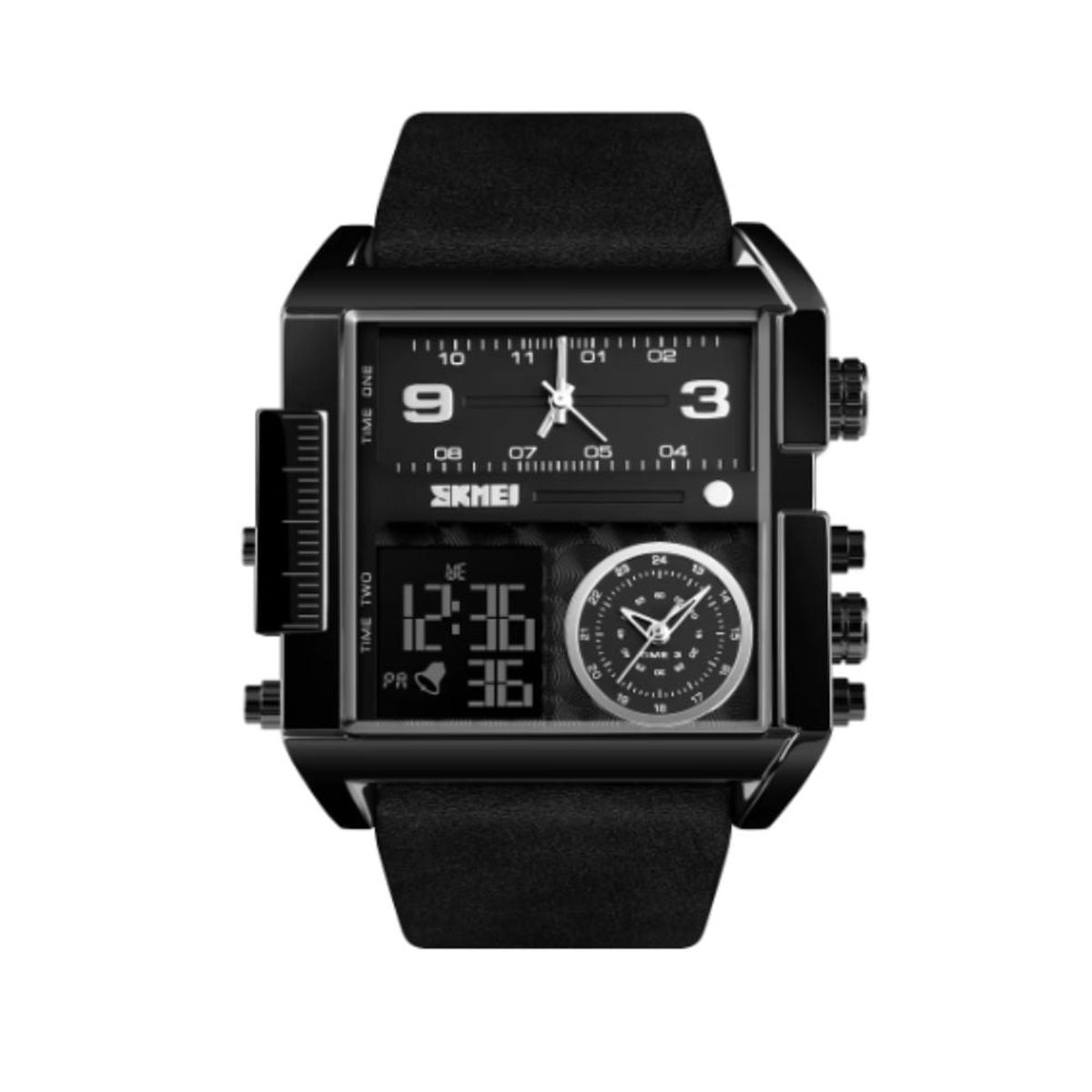 SKMEI - Reloj Skmei 1391 Negro Correa Cuero Dual Multifunción