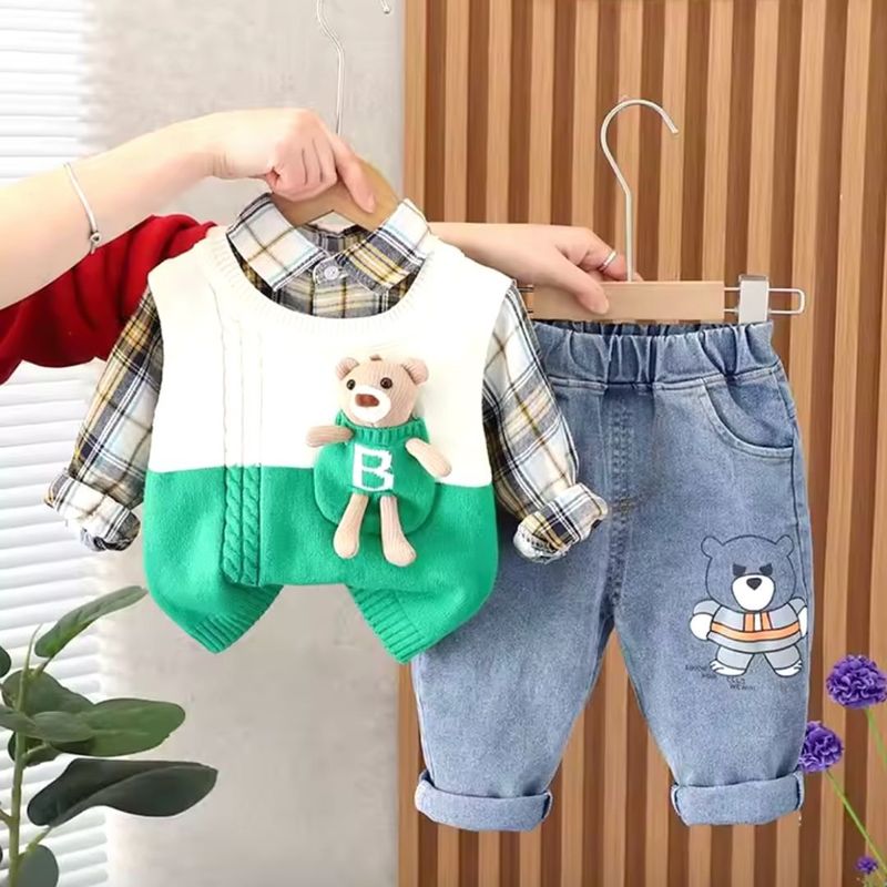 GENERICO - ROPA DE NIÑO DE OSITO DE 3 PIEZAS (CHALECO+ PANTALON+ CAMISA