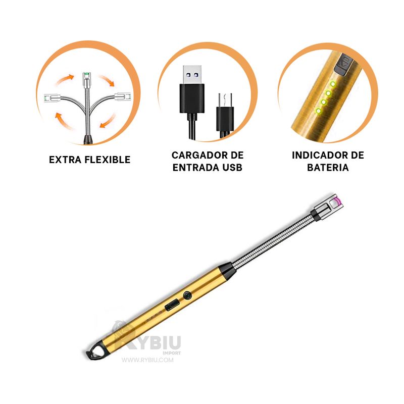 RYBIU IMPORT - Mechero Flexible de Cualquier Espacio Dorado Y+Gift Stickers