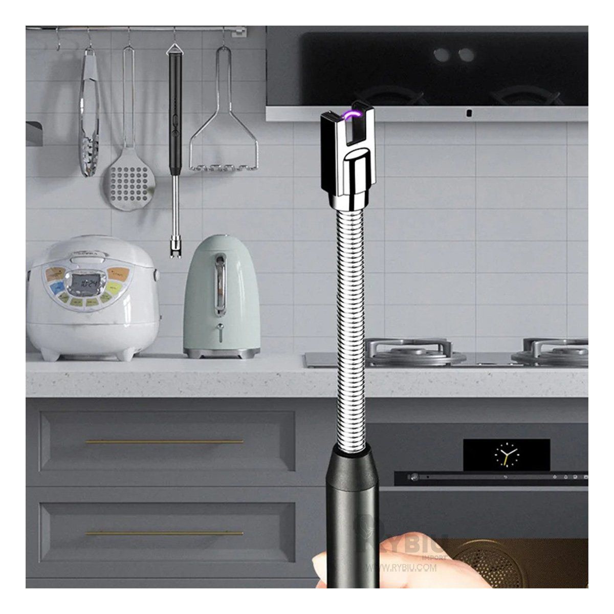 RYBIU IMPORT - Encendedor Moderno para Cocina en Negro Y+Papel de Regalo