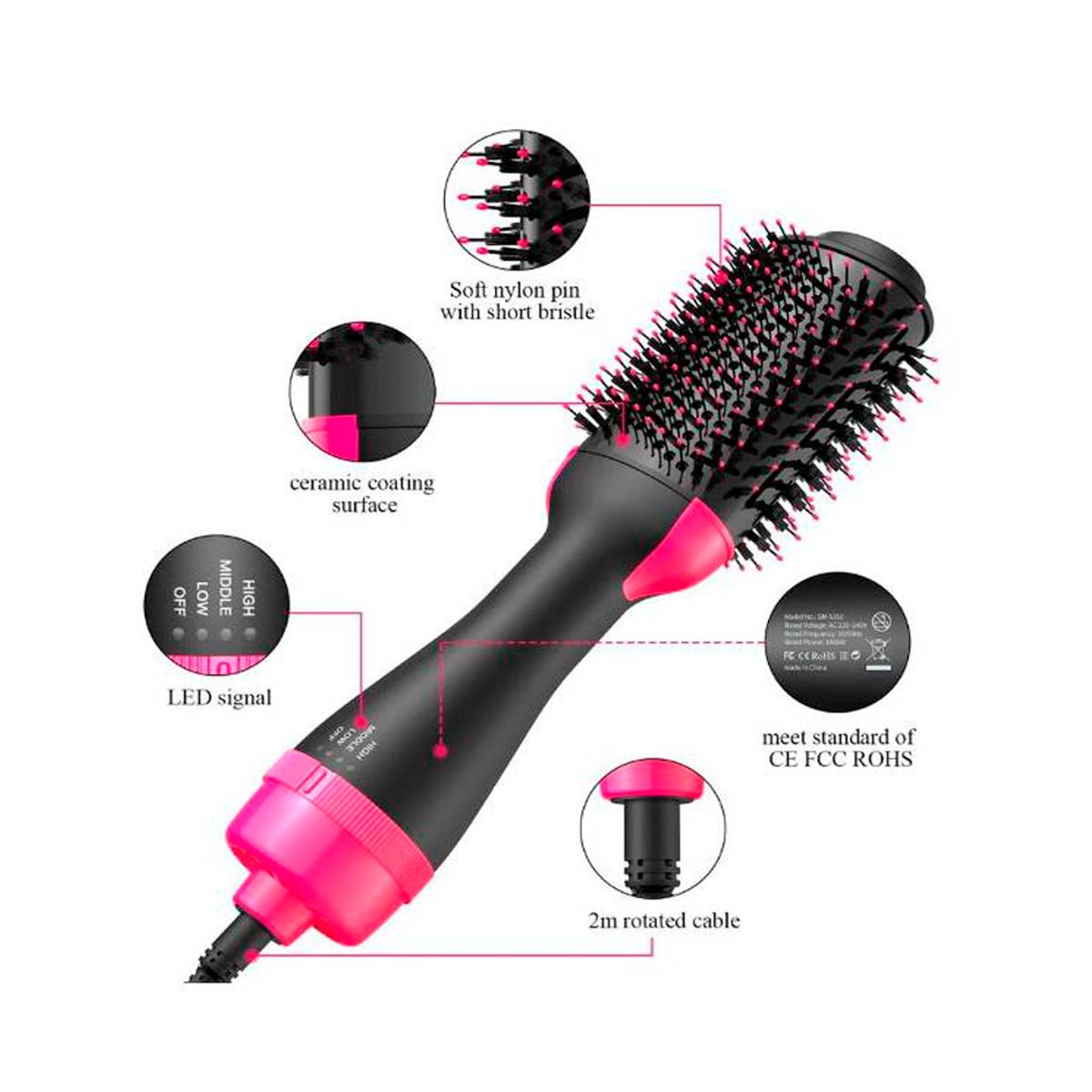 SEISA - Cepillo Secador Cabello Alisador Ondulador 3 En 1 Multifunción.