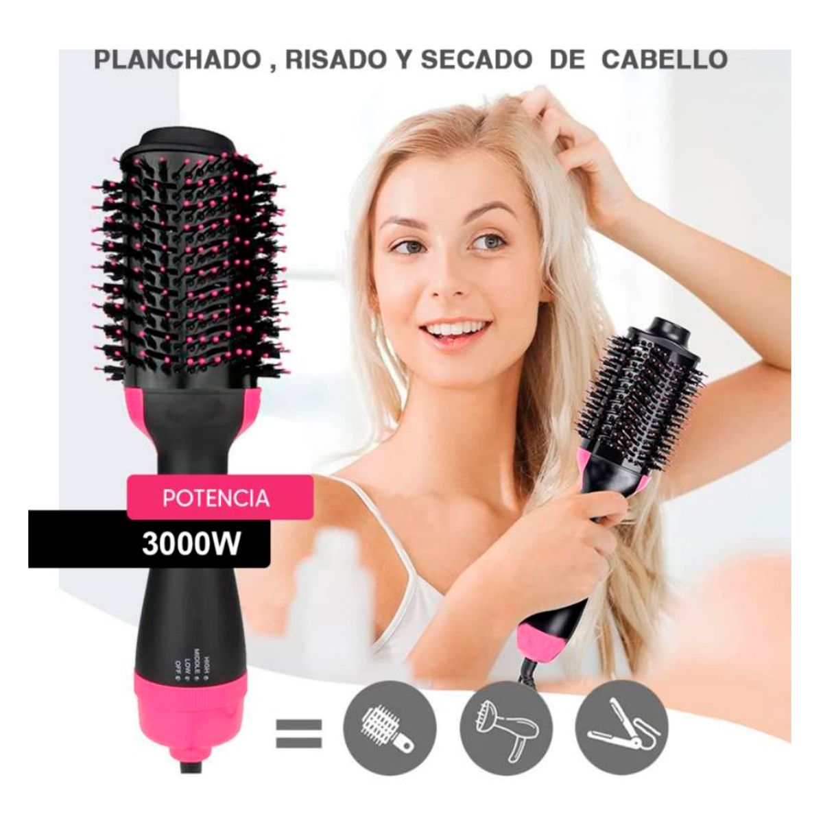 SEISA - Cepillo Secador Cabello Alisador Ondulador 3 En 1 Multifunción.