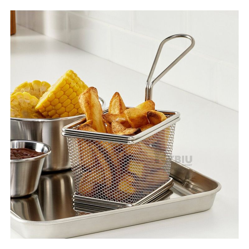 GENERICO - Cesta Pequeña para Papas en Color Plateado Y+Regalo Stickers