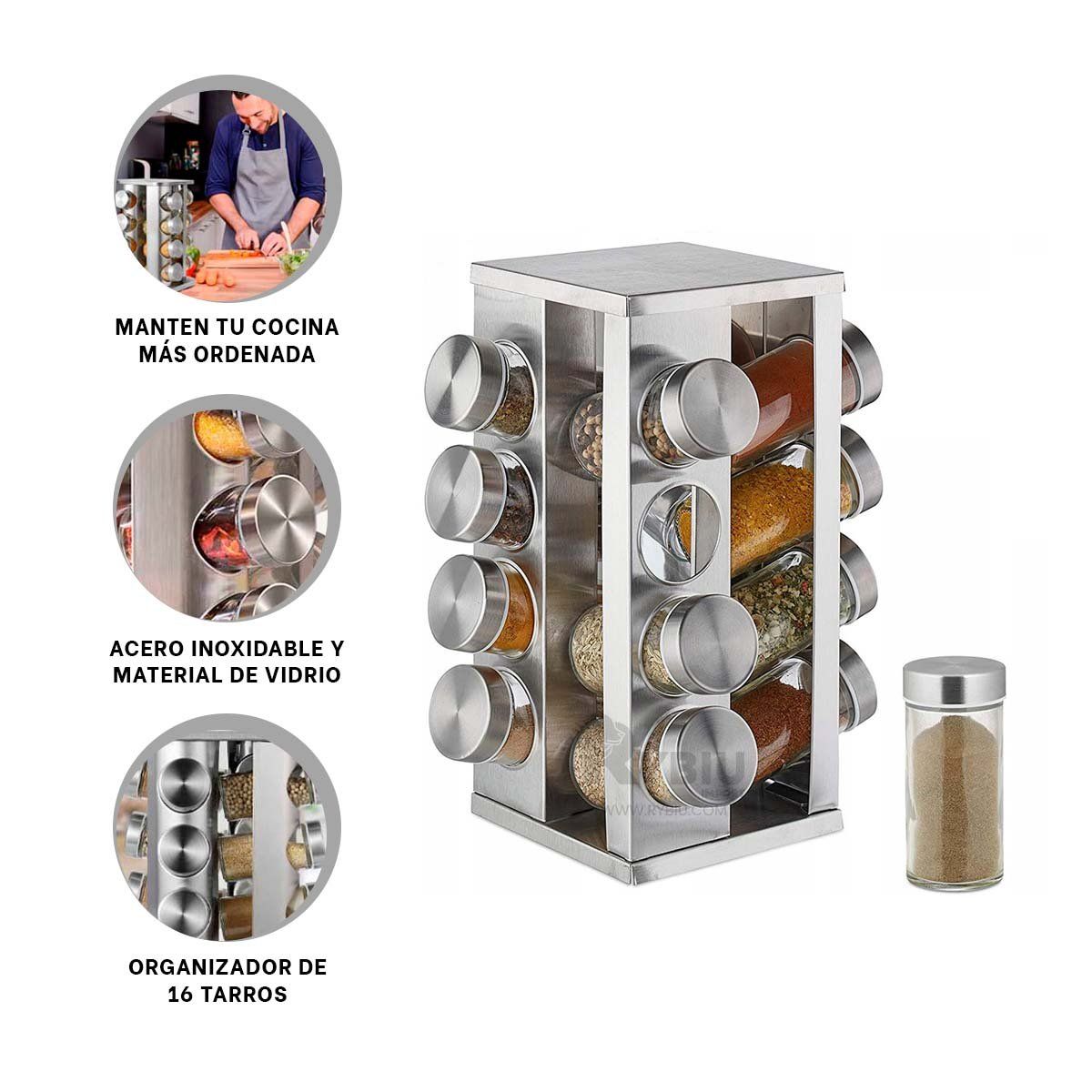 RYBIU IMPORT - Especiero Util para 16 Frascos en Cuadrado Y+Ligas de Regalo