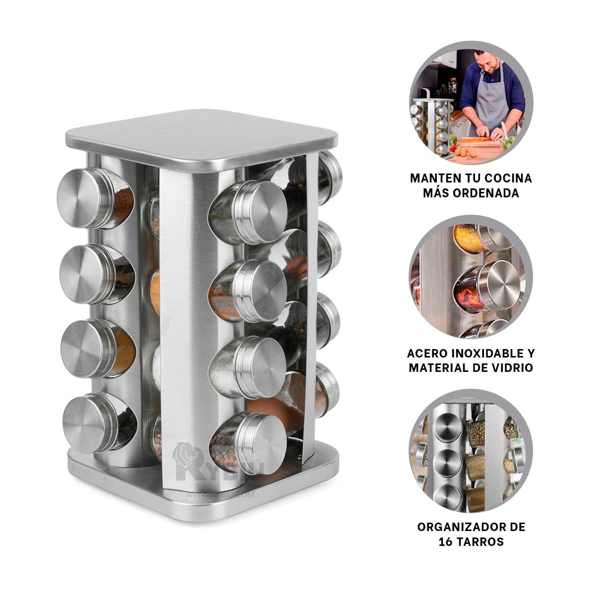 RYBIU IMPORT - Especiero Amplio en Cuadrado Y+Regalo Ligas para Peinar