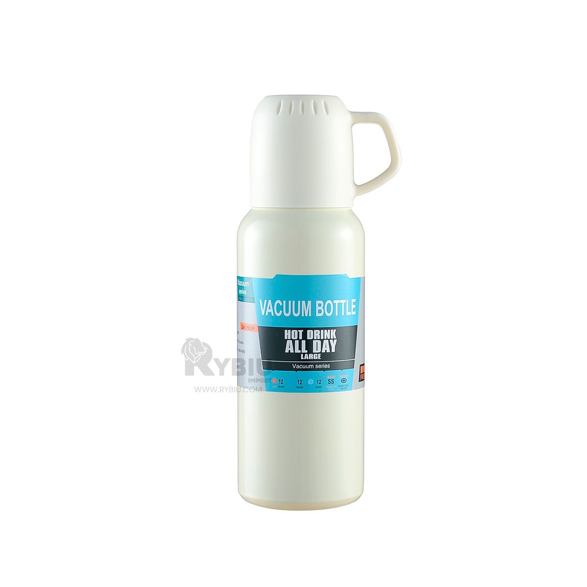 RYBIU IMPORT - Termo Duradero al Calor Incluye 3 Tazas en Color Crema 500ml