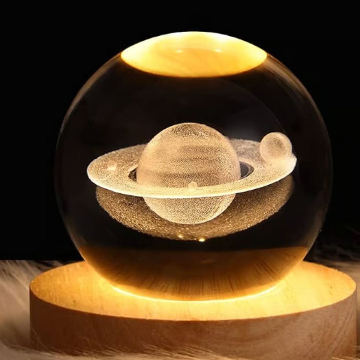GENERICO - Adorno Lampara de Mesa Esfera 3D Saturno  San Valentín - Luz Cálida