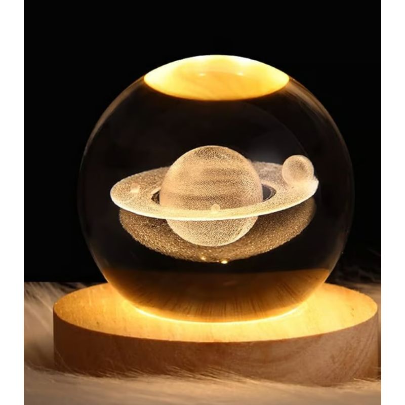 GENERICO - Lampara de Mesa Esfera 3D Saturno  Dia de la Madre - Luz Cálida