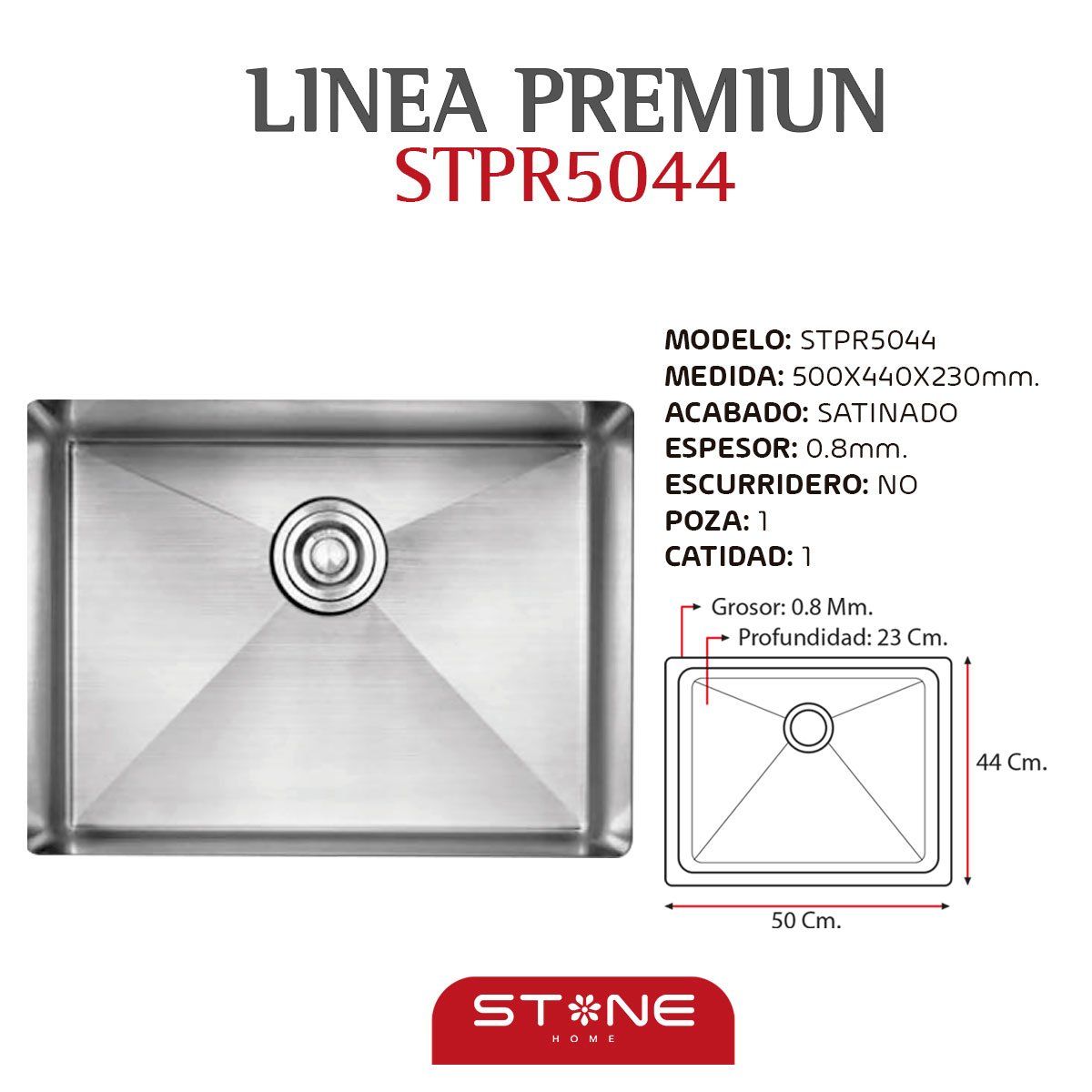 STONE - LAVADERO DE ACERO PREMIUM STPR5044 STONE