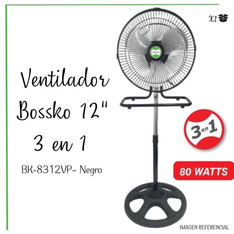 BOSSKO - Ventilador Bossko de 12" 3 en 1 - BK-8312VP – NEGRO