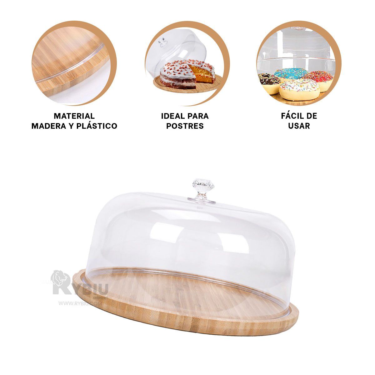 RYBIU IMPORT - Bandeja Moderna de 28cm Traspararente Y+Banderitas Adhesivas