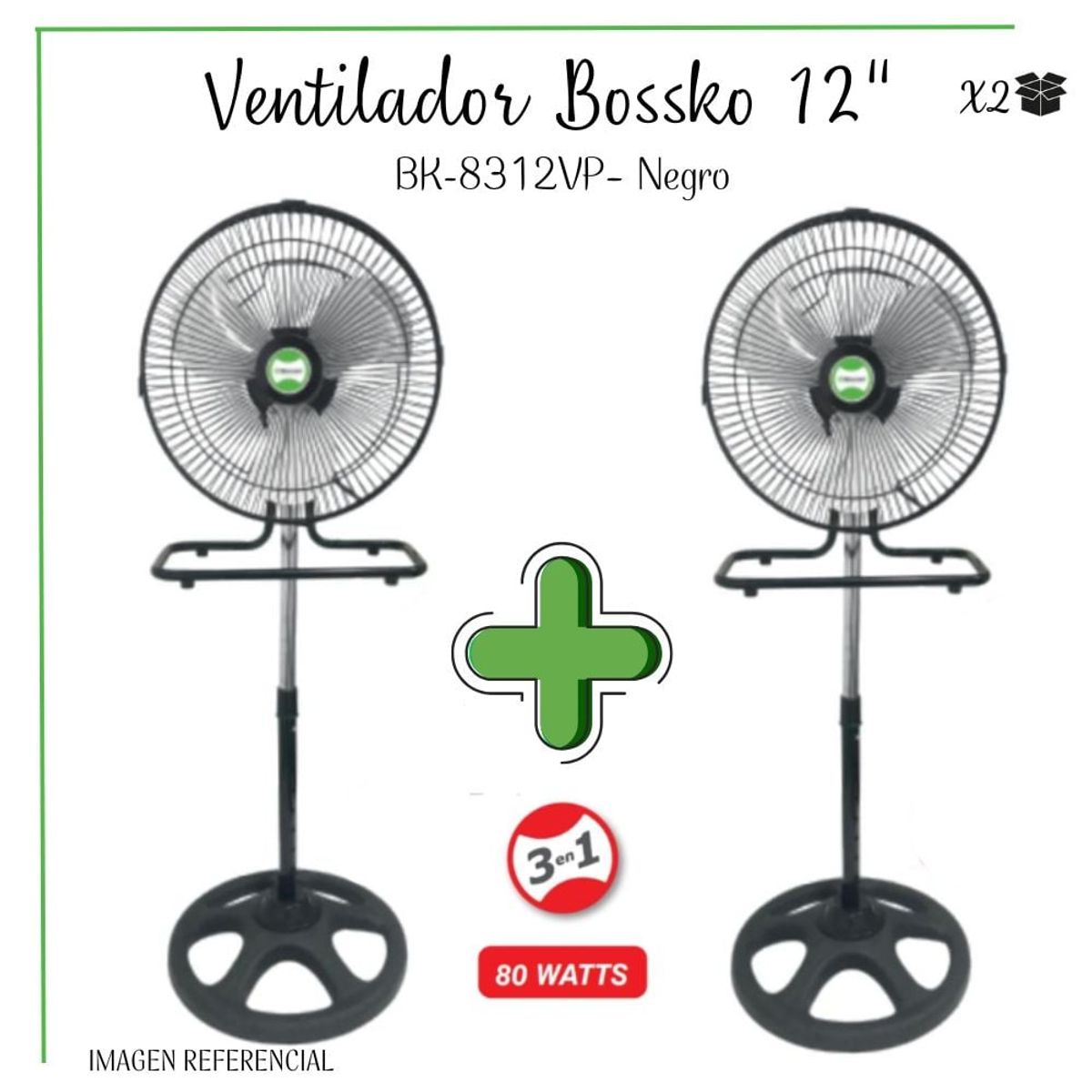 BOSSKO - Ventilador Bossko de 12" 3 en 1 - BK-8312VP X2UNIDADES – NEGRO