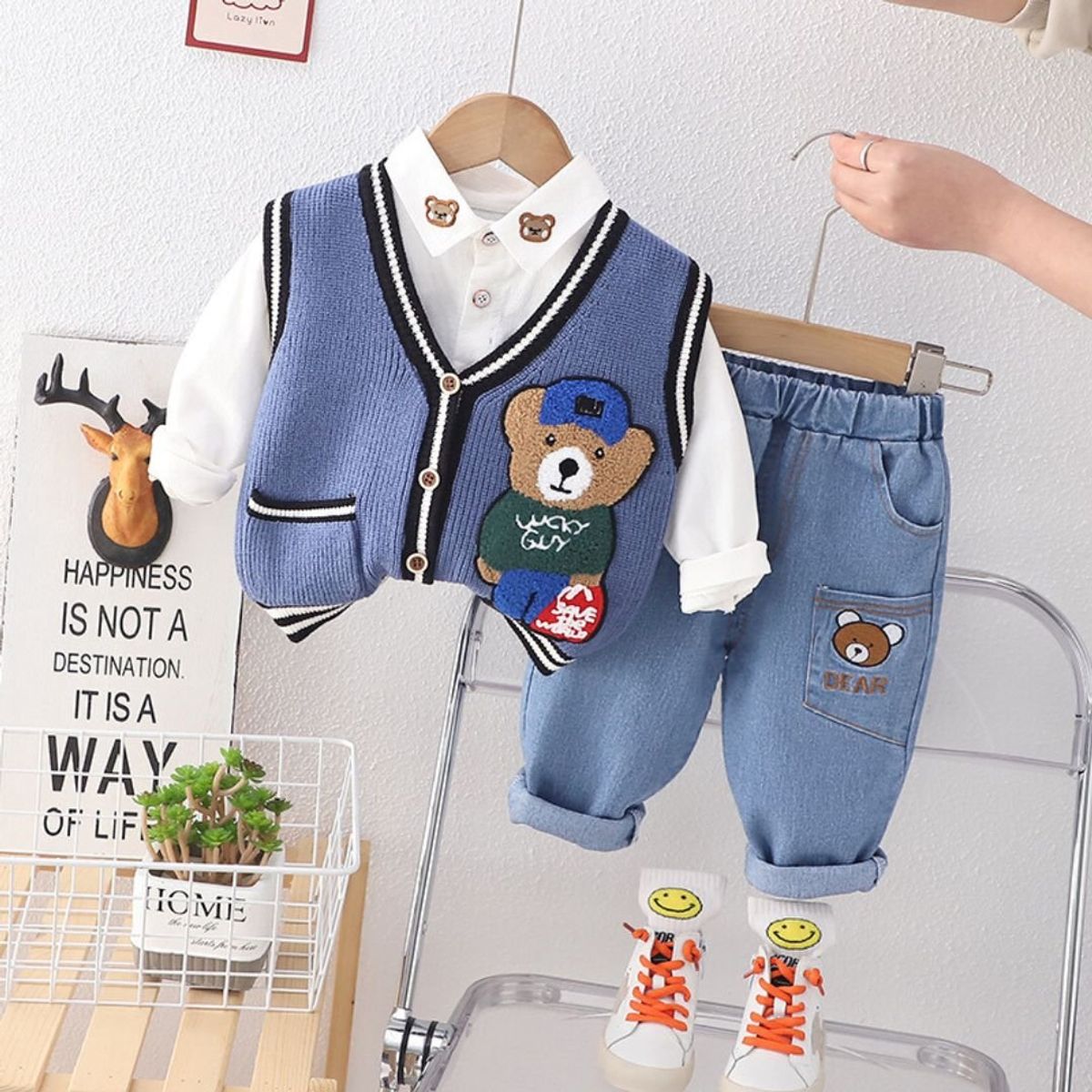 GENERICO - ROPA DE NIÑO DE OSITOS DE 3 PIEZAS (CHALECO+ PANTALON+ CAMISA)