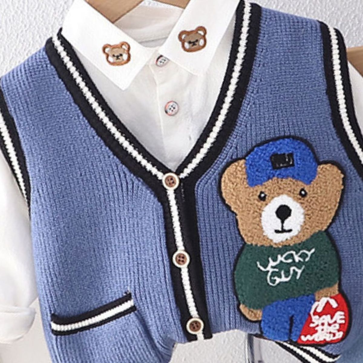 GENERICO - ROPA DE NIÑO DE OSITOS DE 3 PIEZAS (CHALECO+ PANTALON+ CAMISA)