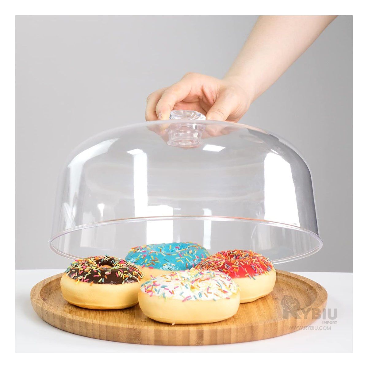 RYBIU IMPORT - Soporte Porta Postres Circular con Tapa 28 cm Traspararente