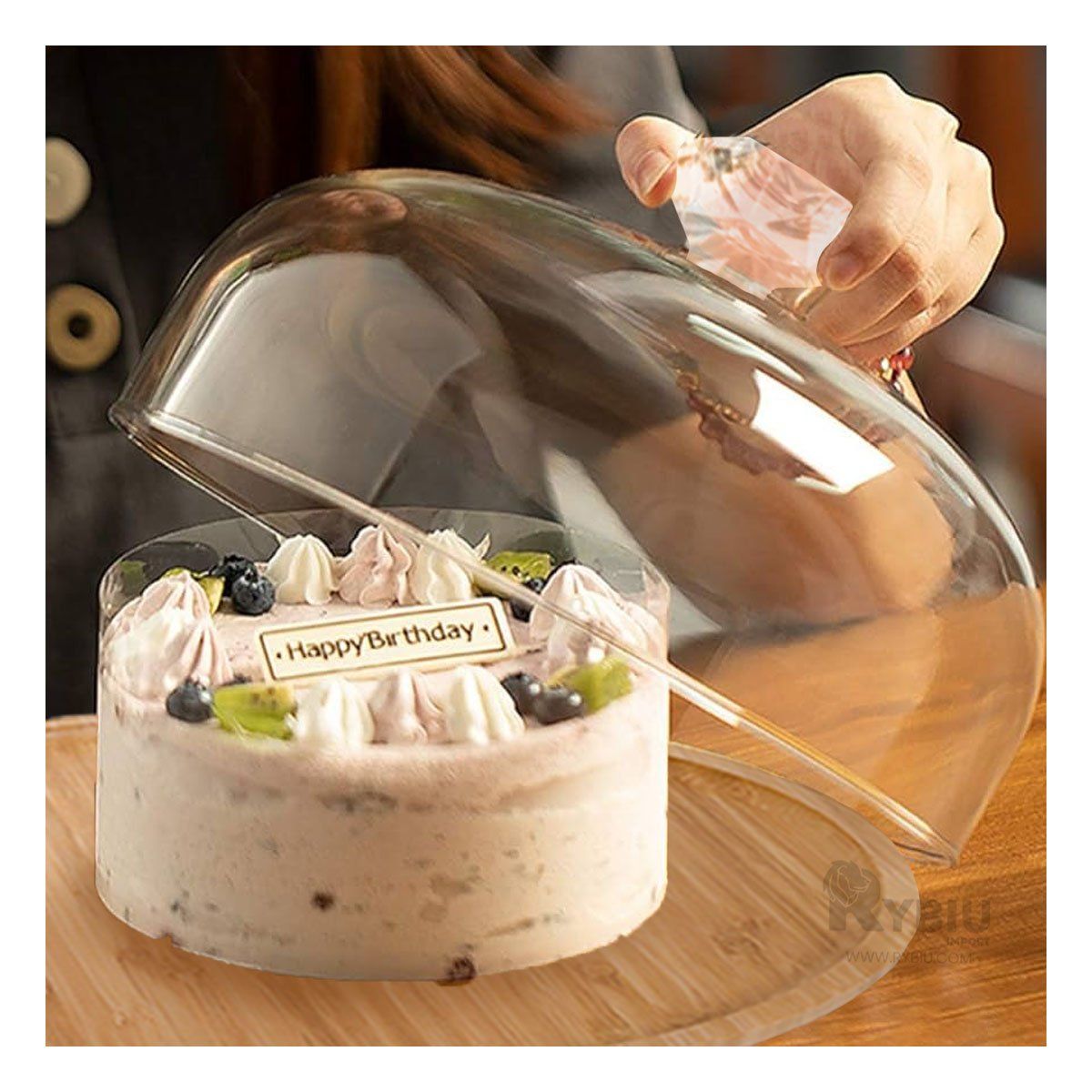 RYBIU IMPORT - Soporte Porta Postres Circular con Tapa 28 cm Traspararente