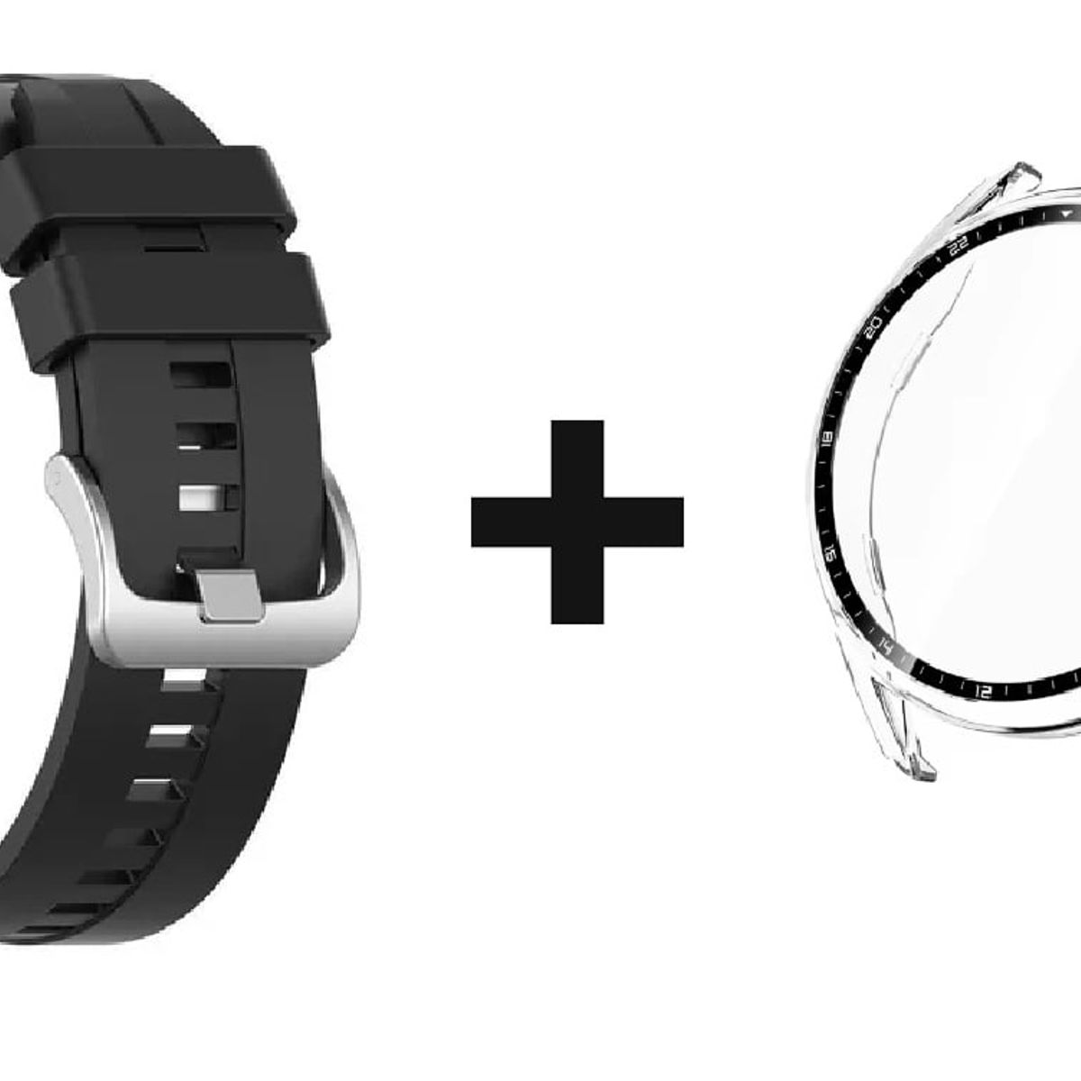 GENERICO - CORREA SILICON 22MM + BUMPER 46 MM PARA HUAWEI WATCH GT 3 NEGRO