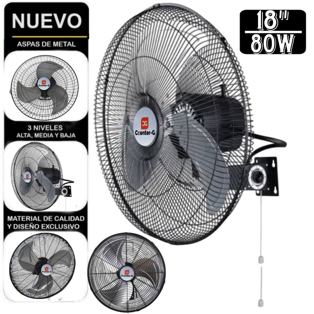 UG ULTRA G - Ventilador 18pulgadas De Pared semi Industrial Cccenter G 80W Negro
