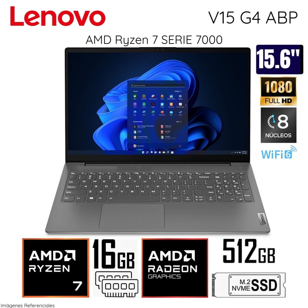 LENOVO - Laptop Lenovo V15 G4 ABP AMD Ryzen7 7730U 16GB RAM 512GB SSD 15.6"  FHD - 82YY002YLM