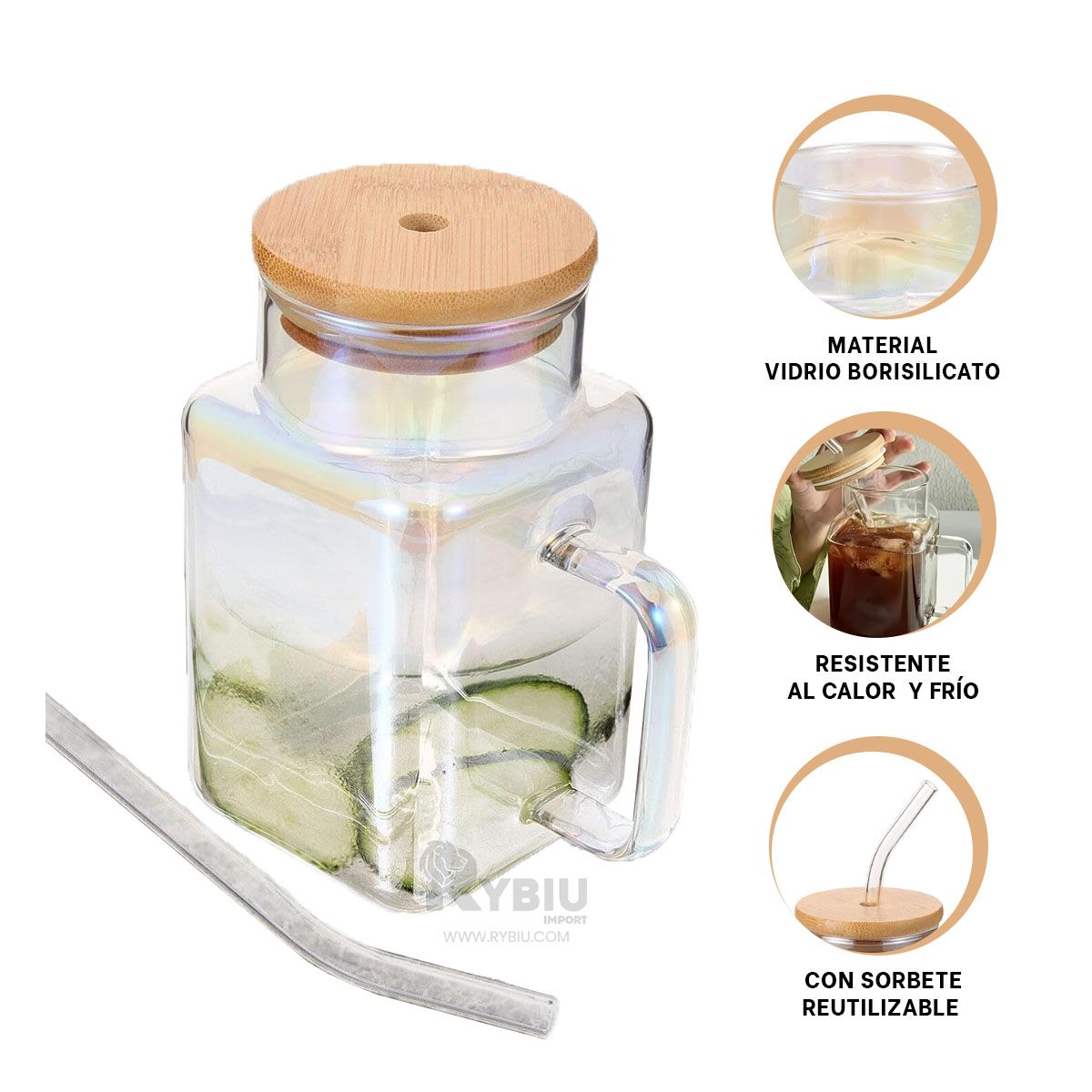 RYBIU IMPORT - Vaso con Tapadera en Transparente 500ml Y+Regalo Stickers