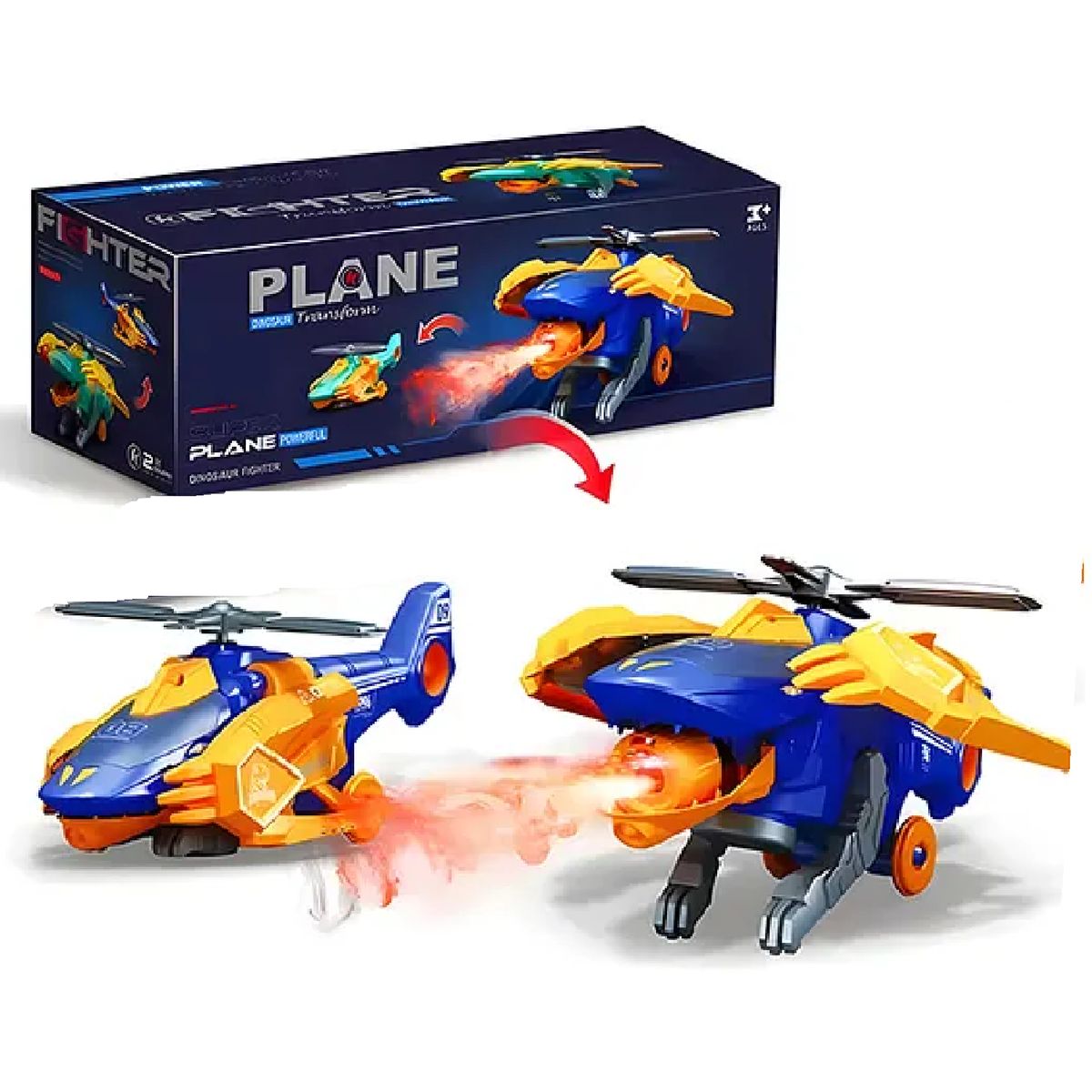 GENERICO - Avion Helicóptero Transforma Dinosaurio -Naranja