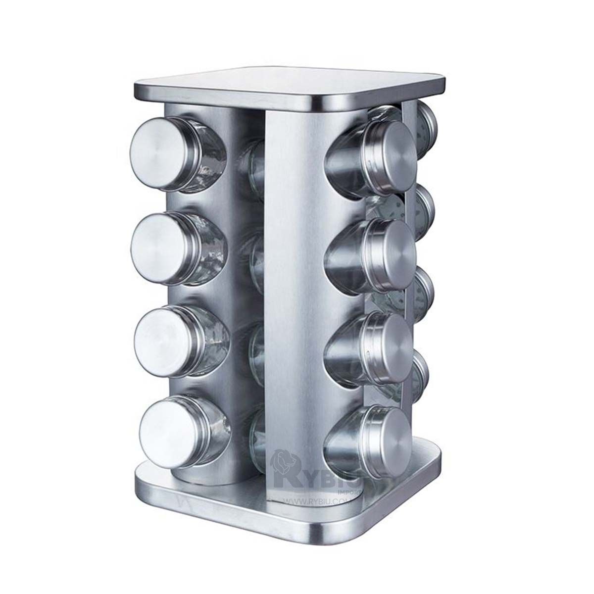 GENERICO - Condimentero Moderno de 16 Frascos en Acero Forma Cuadrado