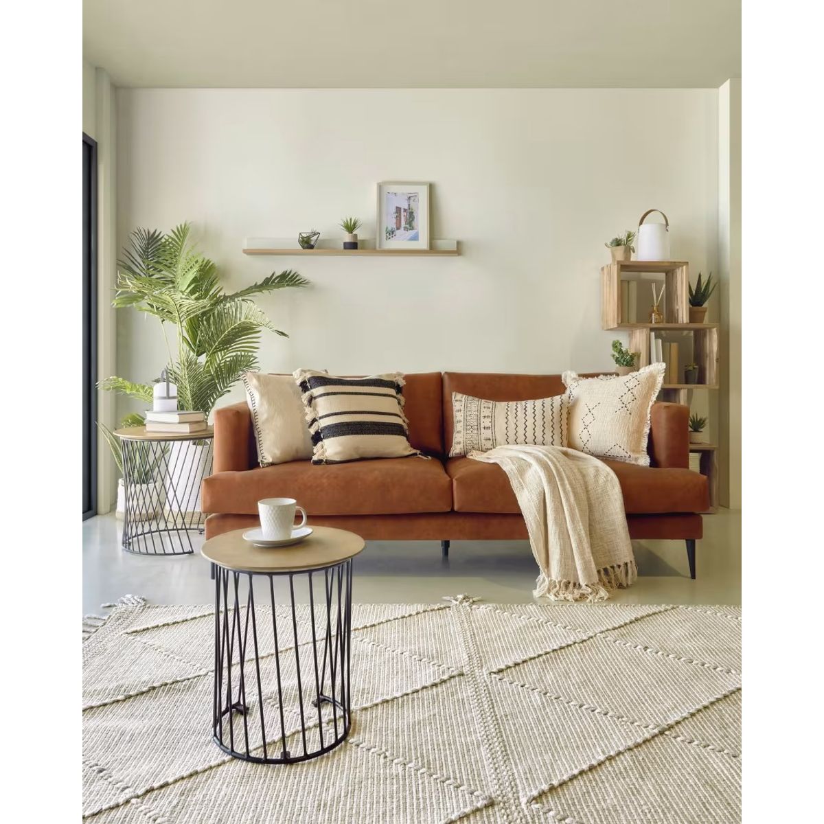 YOLODECORO - Sofá 2 Cuerpos Tanya Cuero Marrón Claro