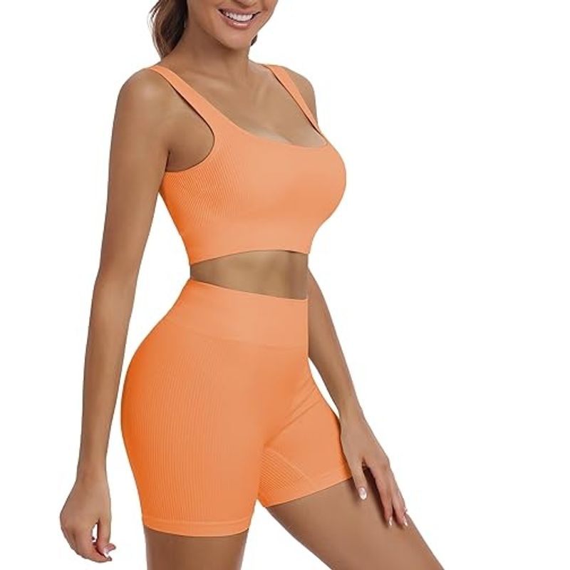 GENERICO - CONJUNTO DEPORTIVO DE TOP Y SHORT NARANJA NEÓN