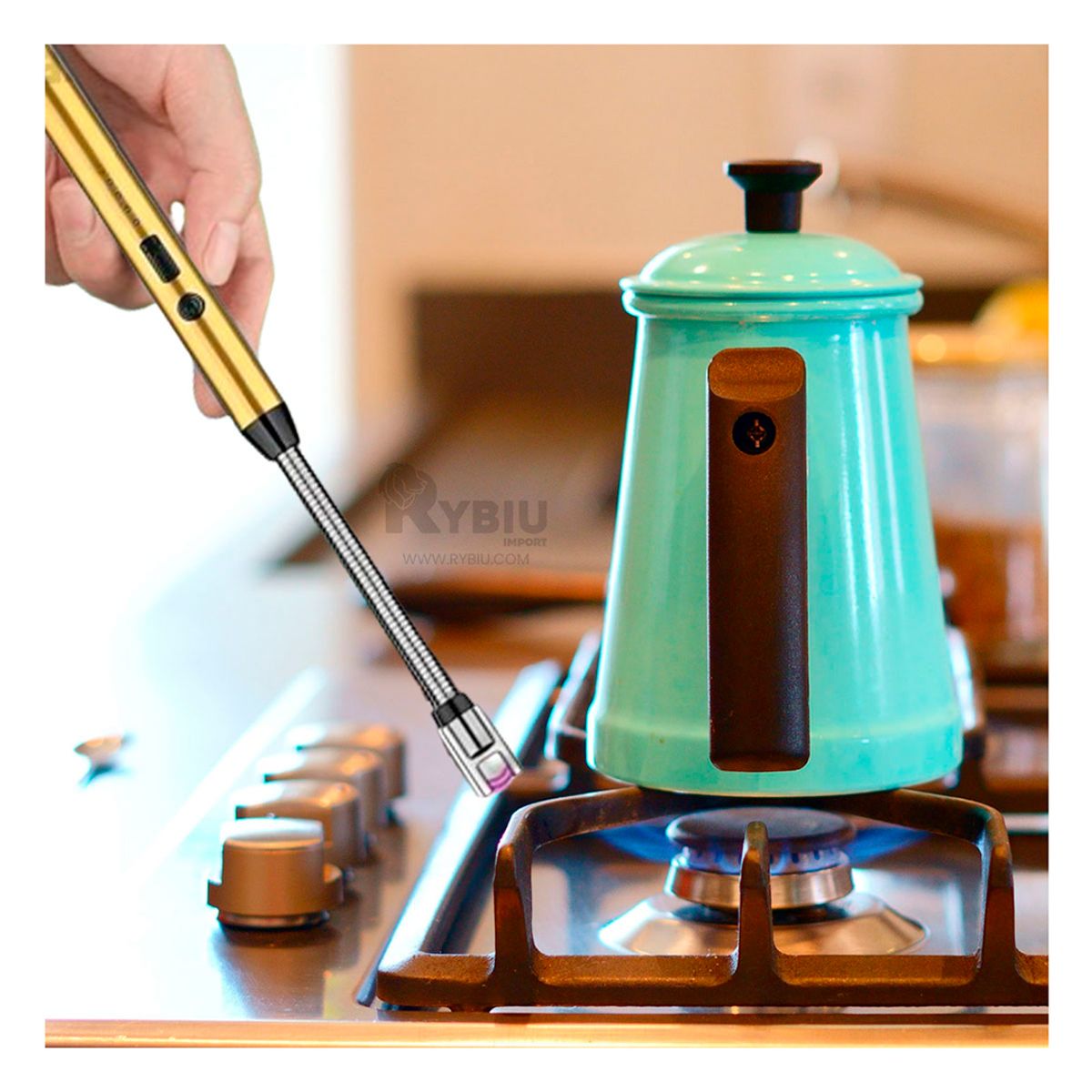 RYBIU IMPORT - Encendedor para Cocina Recargable Dorado Y+Papel de Regalo