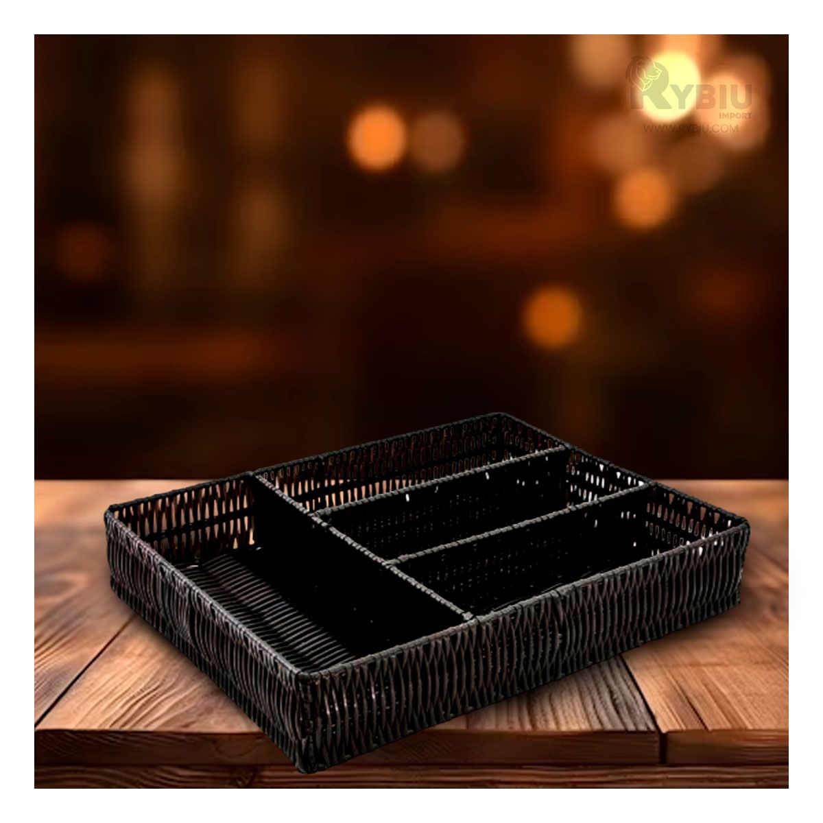 GENERICO - Porta Cubiertos de Plastico con 4 divisiones en Color Negro