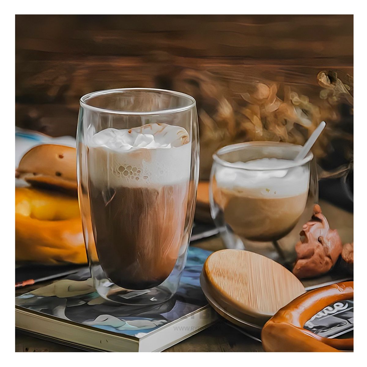 RYBIU IMPORT - Vaso Moderno Sin Asa de Doble Capa 400ML Y+Regalo Stickers