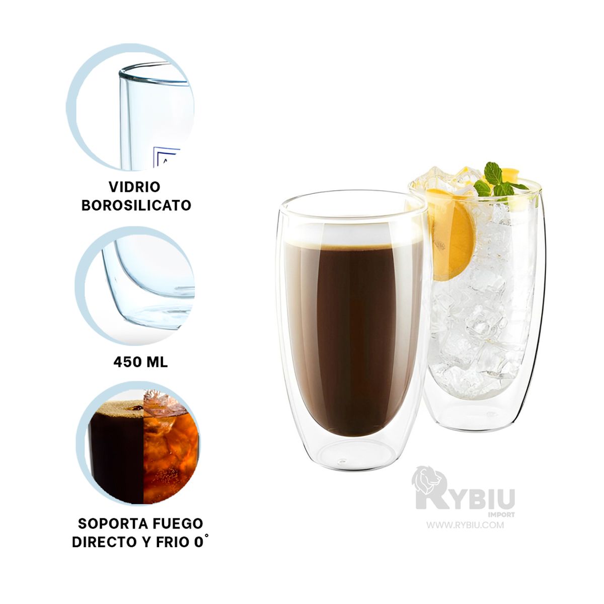 RYBIU IMPORT - Vaso Moderno Sin Asa de Doble Capa 400ML Y+Regalo Stickers