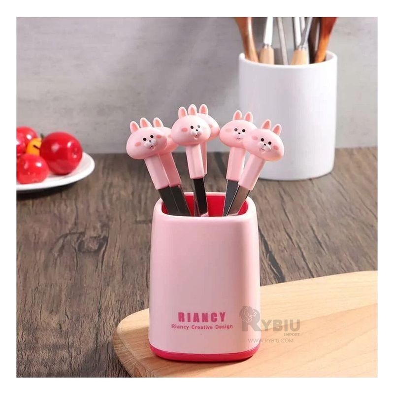 RYBIU IMPORT - Mini Tenedor de Metal para Uso Familiar de Conejo Rosado