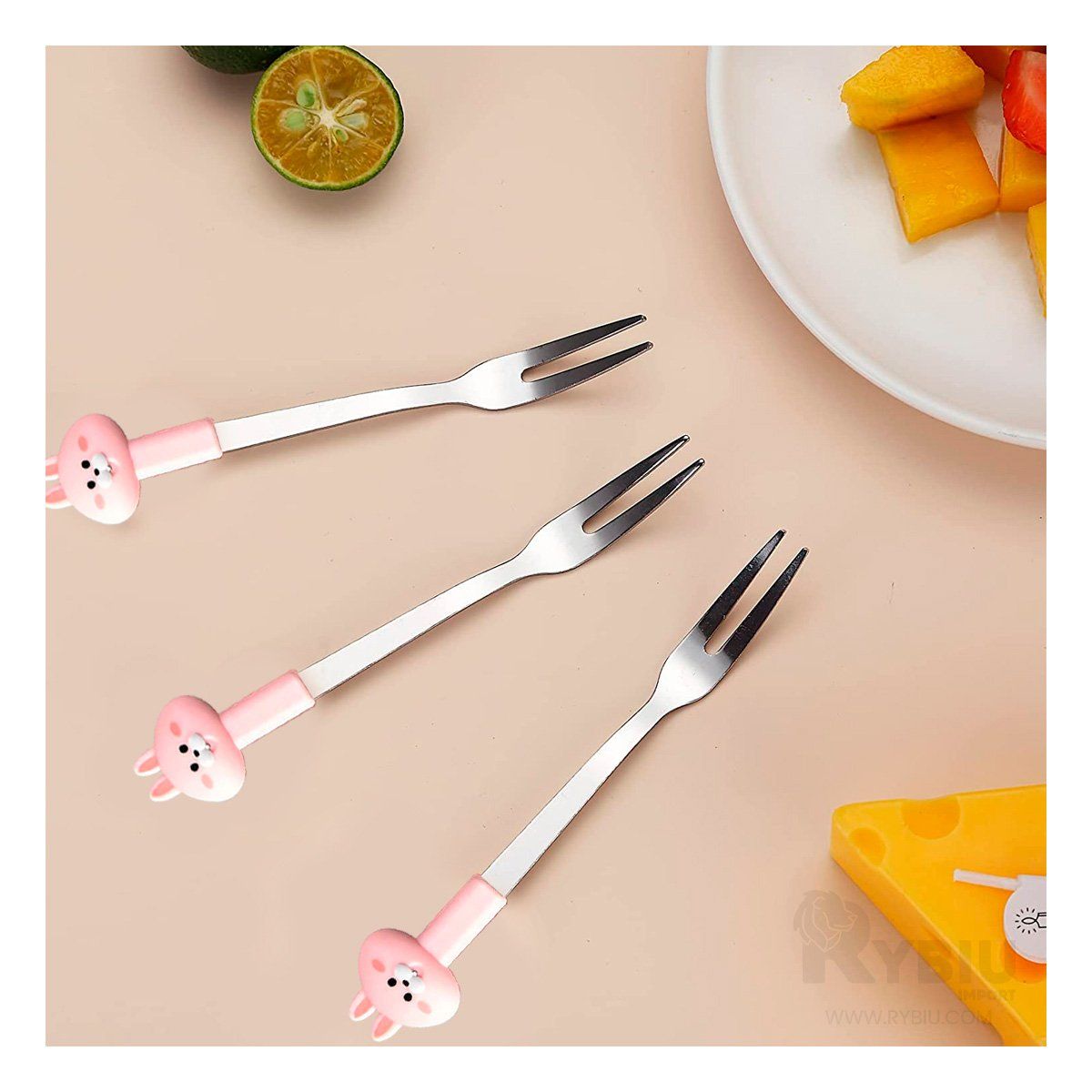 RYBIU IMPORT - Mini Tenedor Inoxidable de Conejo Rosado