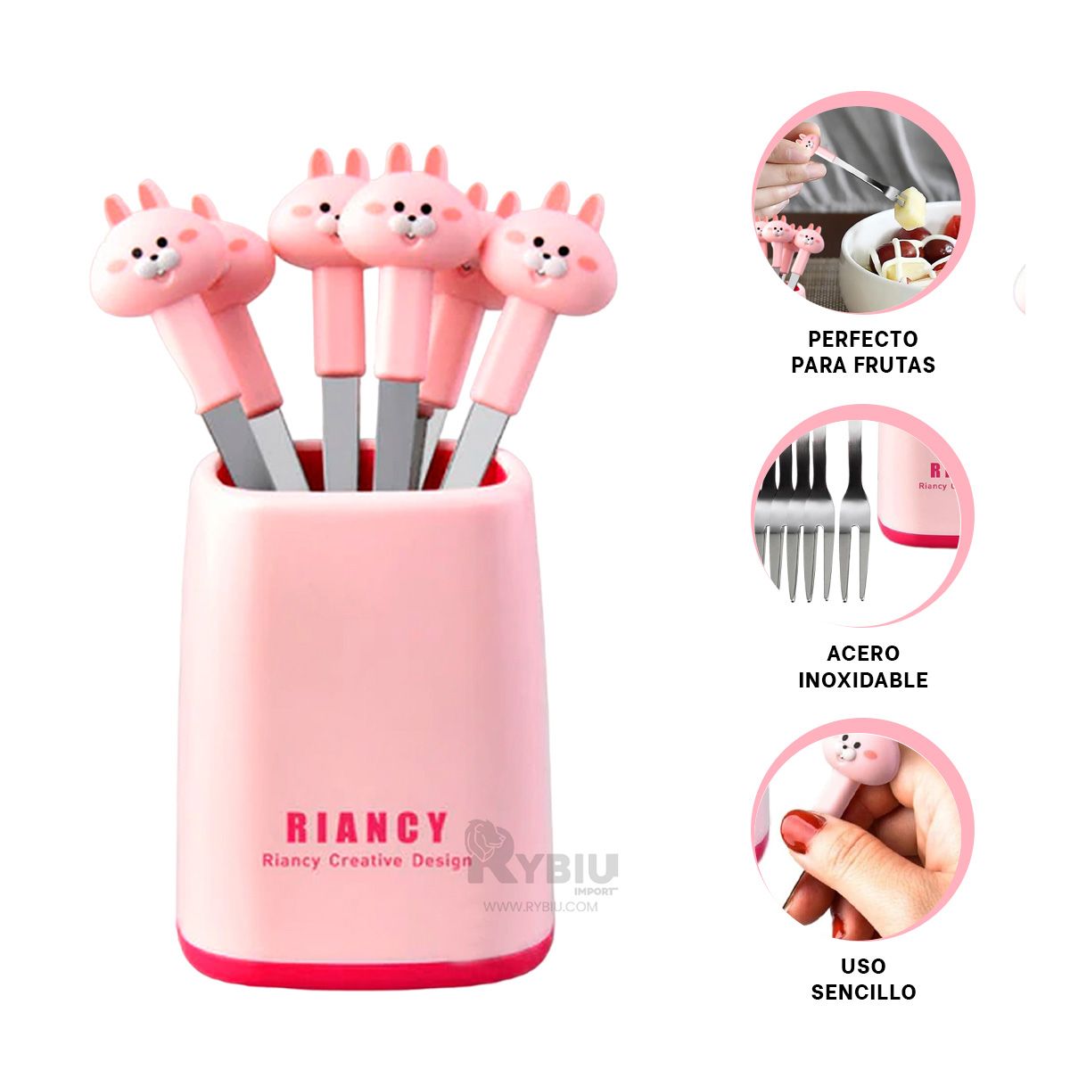 RYBIU IMPORT - Tenedor Chico Util de Conejo Rosado